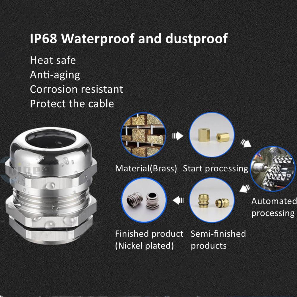 Waterproof Cable Gland IP68 Nickel Plated Brass 1/4" 3/8"1/2" 3/4" 1" 2" 3" BSPP/NPT Male Thraed For 3-6.5mm 4-8mm Cable Joint