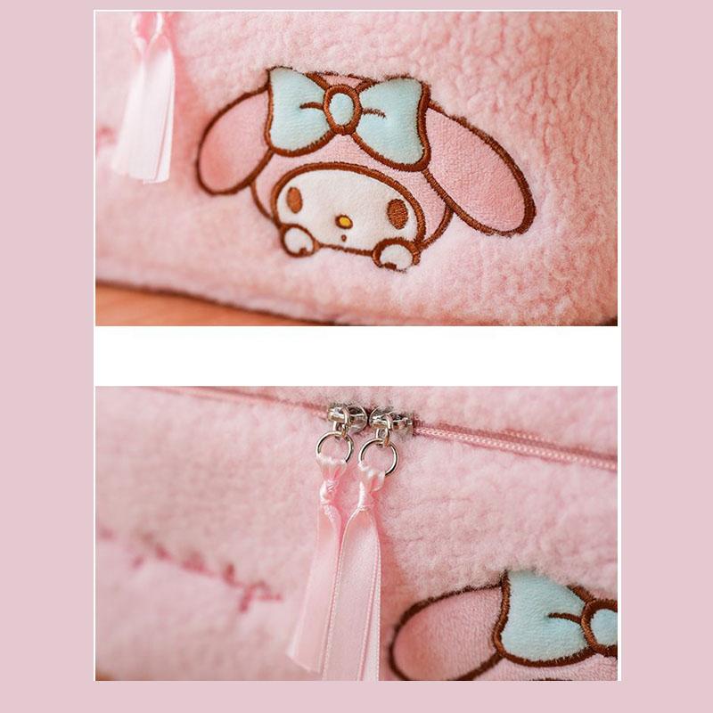 Sanrio Plush Makeup Bag Kuromi Cinnamoroll My Melody Hello Kitty Portable Cosmetic Bag Cute Handheld Storage Pouch Kawaii Gifts