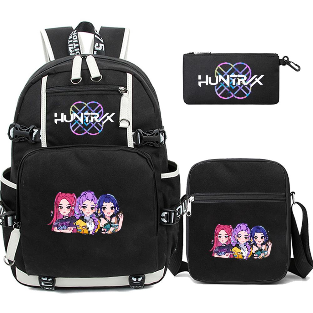 3Pcs/set Anime Kpop Printed Backpack with Pengcil Case Shoulder Bag for Teenager Girl Boy Bookbag Large Capacity Waterproof Travel Bag Kid Gift