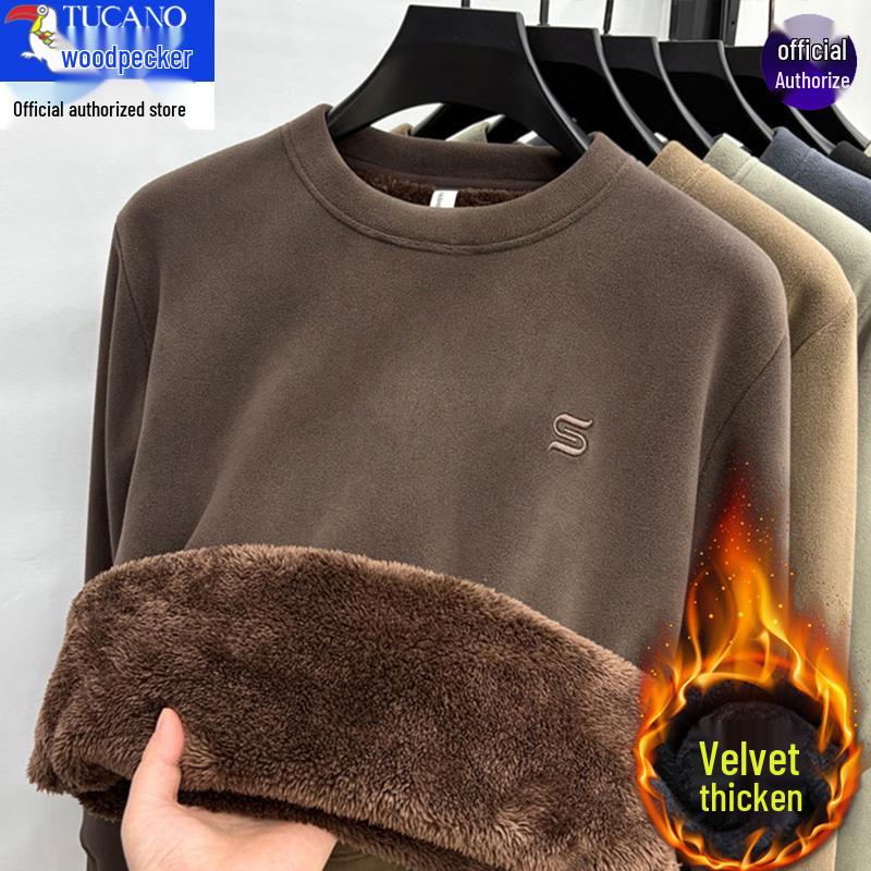 Woodpecker Men s Double-Sided Fleece Hoodie - Thick Warm Pullover Sweater L for 90—120 lbs