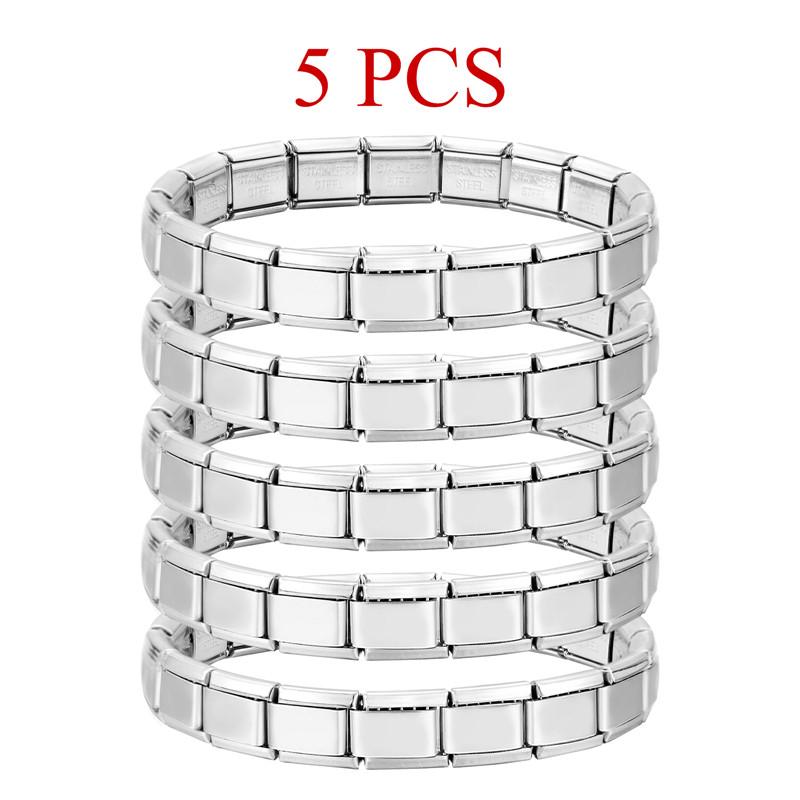 

Fashion 5PC 10PC 20PC High Quality 9MM Width Elastic Italian Charm Links Stainless Steel Bracelet Bangle Jewelry DIY Making Gift