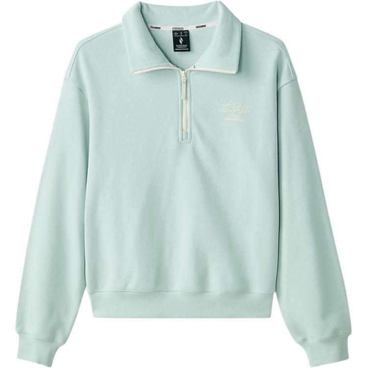 Skechers Outdoor Series Simple Solid Color Comfortable Polo Collar Letter Half-Zip Sweatshirt Women sweatshirt Ice-Green L424W002-002S XL