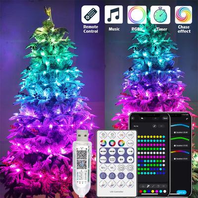Guirlande lumineuse intelligente pour intérieur, application et télécommande, synchronisation de la musique, LED, Bluetooth, changement de couleur