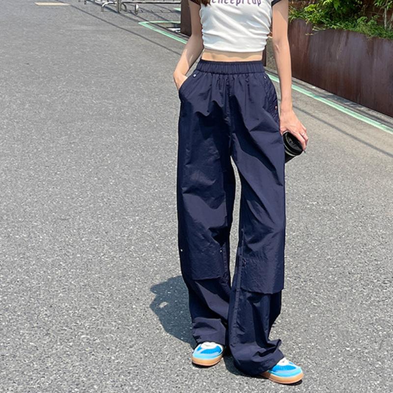 

Рабочие брюки для женщин на лето Новые тонкие нейлоновые с высокой талией Прямые широкие брюки-парашюты Спортивные XL