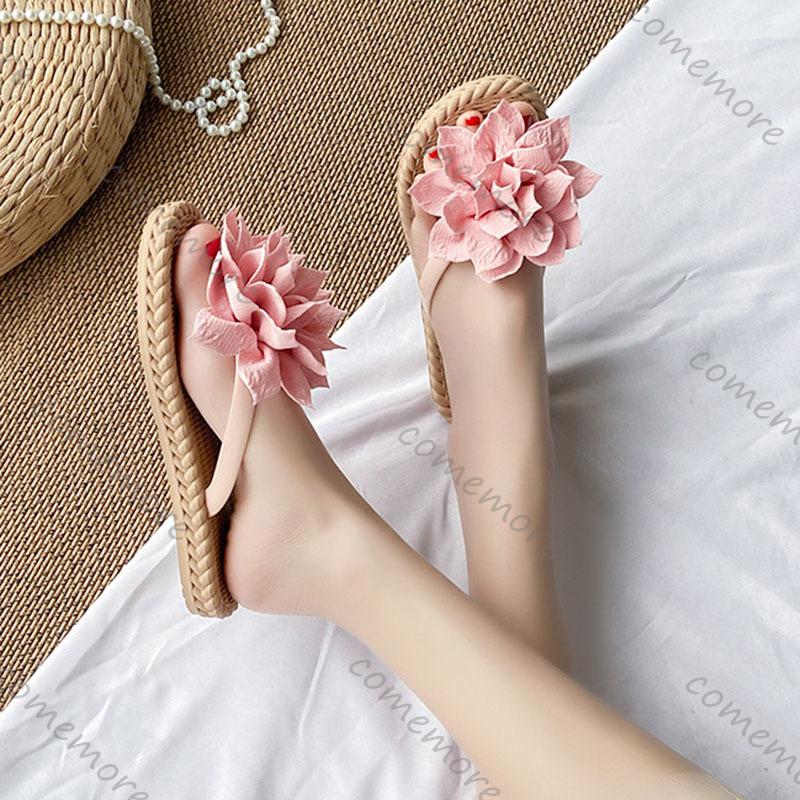 Fashion Comemore Flowers Flip Flops for Women Fashion Open Toe Light Flat Bottom Casual Women Slides Indoor Outdoor Women's Beach Shoes
