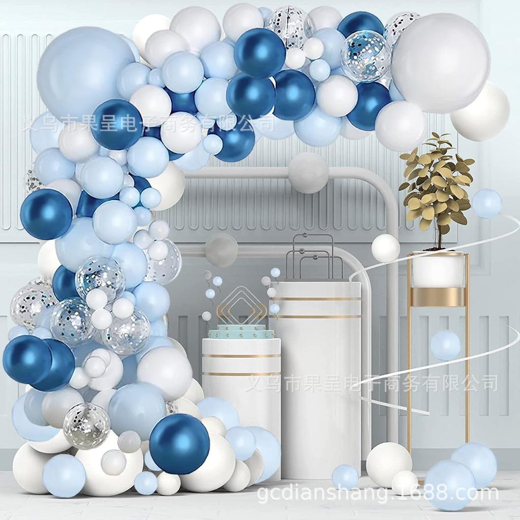 Macaron Blue White Haze Grey Balloon Package Wedding Birthday Party Decorations Wreath Arch Set