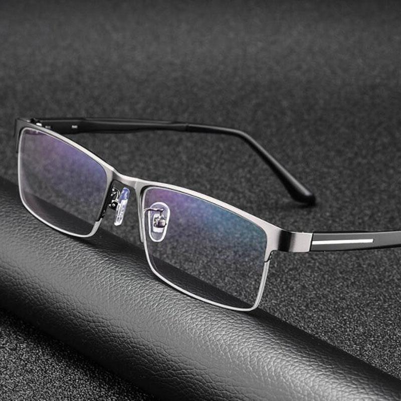 Men's Outdoor Shade Semi-Rimless Photochromic Gray Square Prescription Eyeglasses Metal Shortsight SPH 0 -0.5 -0.75 -1.0 TO -6.0