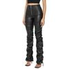 Womens Fashion Slim Fit PU Leather Flare Pants Casual Trousers All