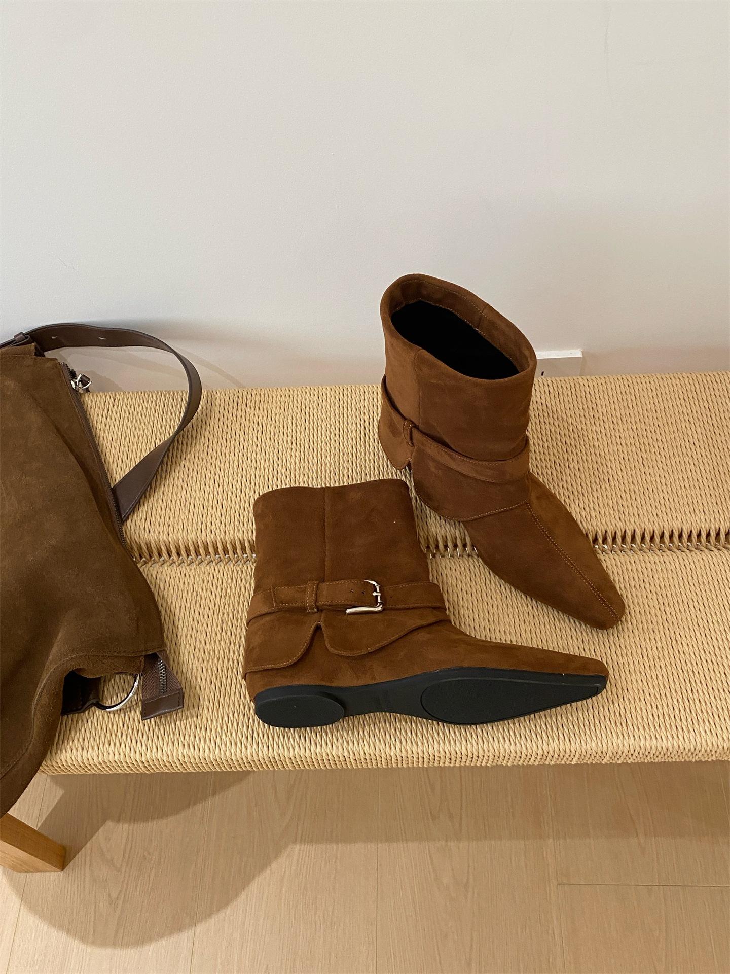 

Inner Height Increasing Brown Maillard Martin Boots Women s Boots 2025 Fall/Winter Pant Boots Western Cowboy Skinny Boots 39