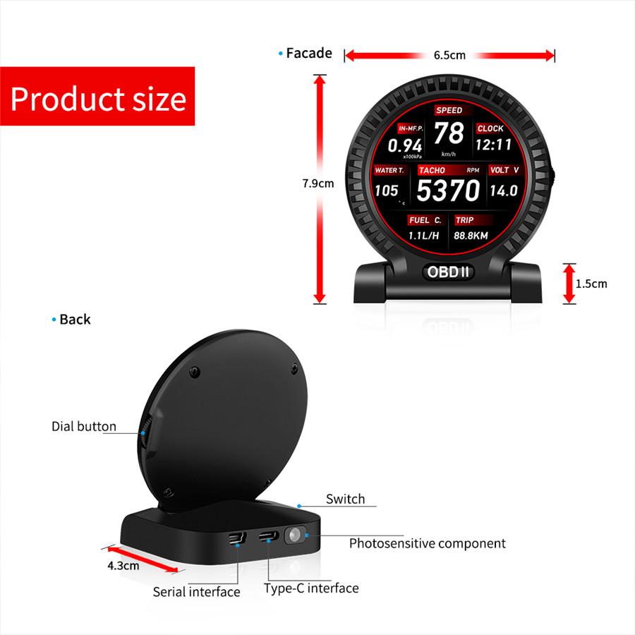 HUD Head-Up Display OBD2 Car Digital Gauge Display Gauge Boost Scan Tool Black