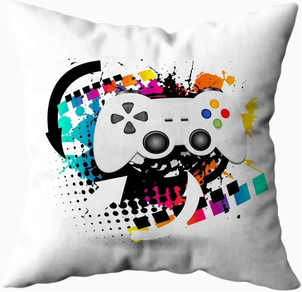 Home Decor Gaming-Themed Fun: Gamepad & Console Prints Pattern Cushion Cover Suitable For Sofa Bedroom Car Pillow Cover