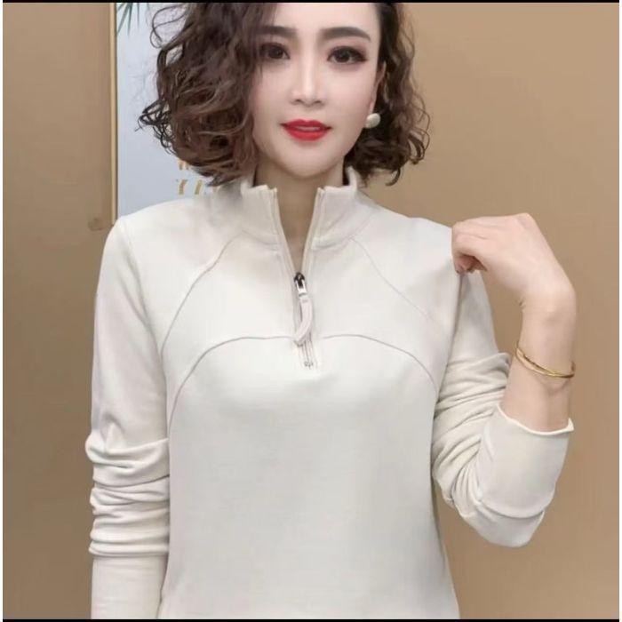 

Жіноча футболка з довгим рукавом приталеного європейського стилю, з підкладкою з німецького вельвету - Універсальна для весни, осені та зими 2024 XL брудно-білий