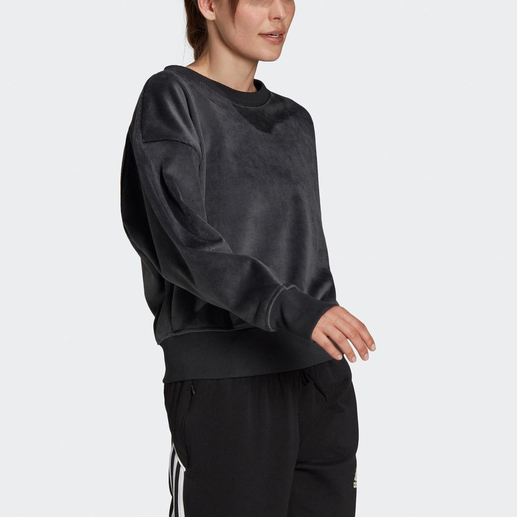 adidas Pull-over de sport texturé en velours côtelé pour femme, hauts noirs H31102