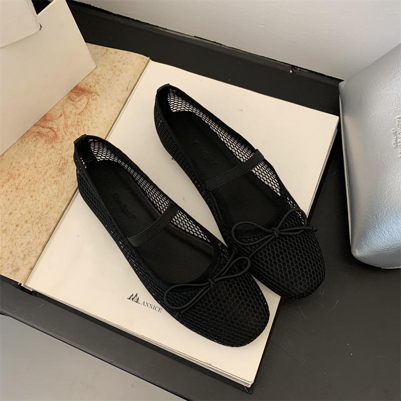Fashion 2025 New Luxury Spring/Summer Women Mesh Hollow Elastic Band Flat Bottom Non Slip Casual Shoes Flat Bottom Shoes