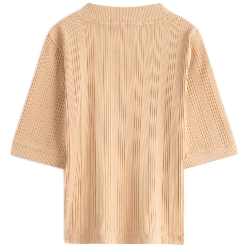 Calvin Klein Classic Embroidered Logo Slim Fit Knit Short Sleeve T-Shirt Women Tops Ivory-Yellow J220291