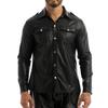 Men Faux Leather Shirts PU Leather Long Sleeve Shirts Men Sexy Fitness Tops Gay Latex Shirts Mens Stage Tops Sexy Party Clubwear