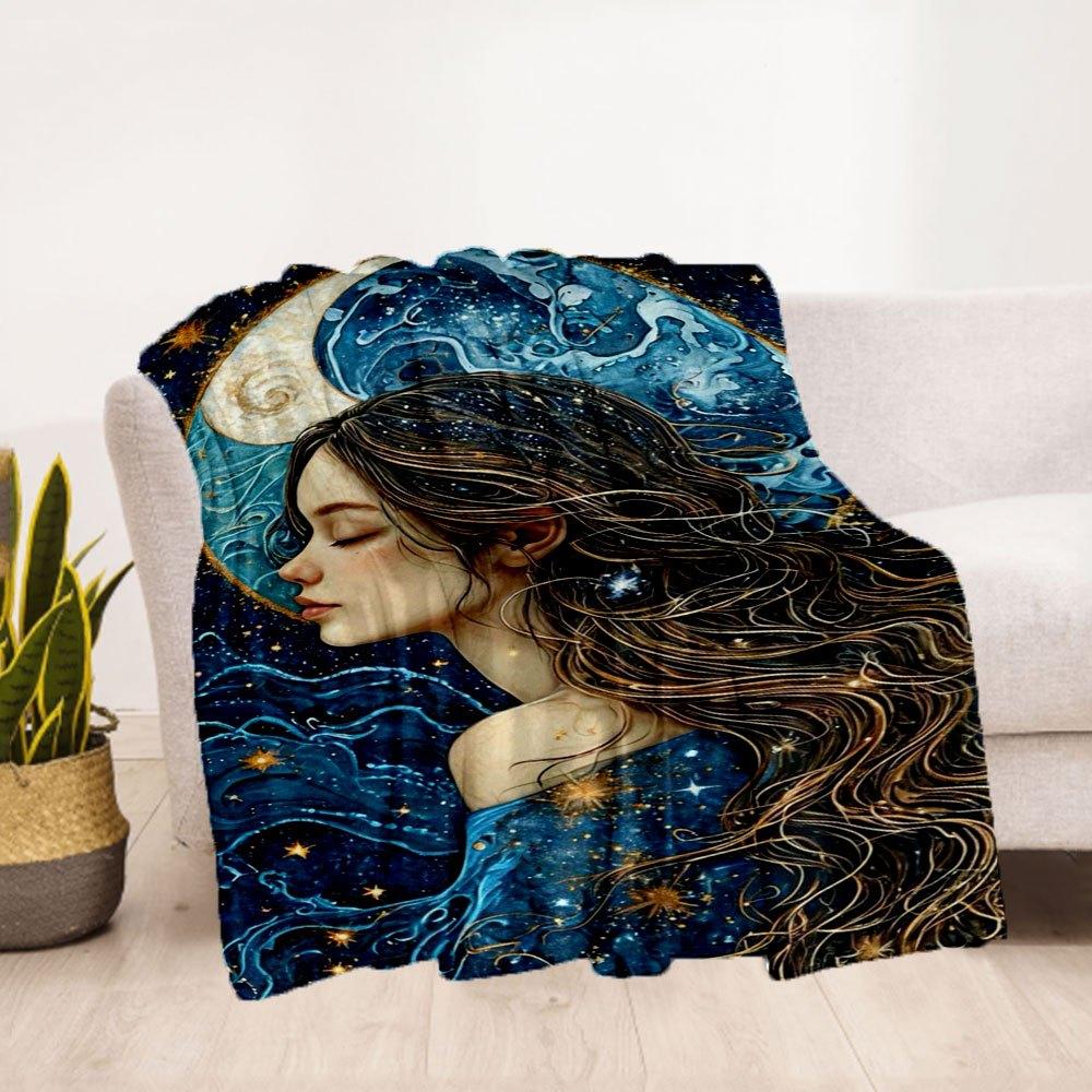 "Starry Night Dream: Celestial Moonlight Earrings"Blanket Flannel Throw Blanket for Sofa, Bed, Travel, Camping, Office, Couch, Chair, And Be