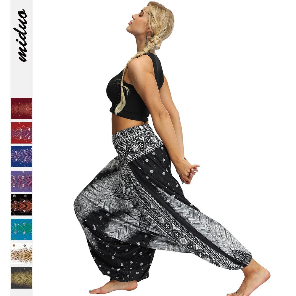 

Женские повседневные брюки в этническом стиле, дышащие и удобные повседневные штаны для йоги, спортивные легкие шаровары с промежностью и булочками