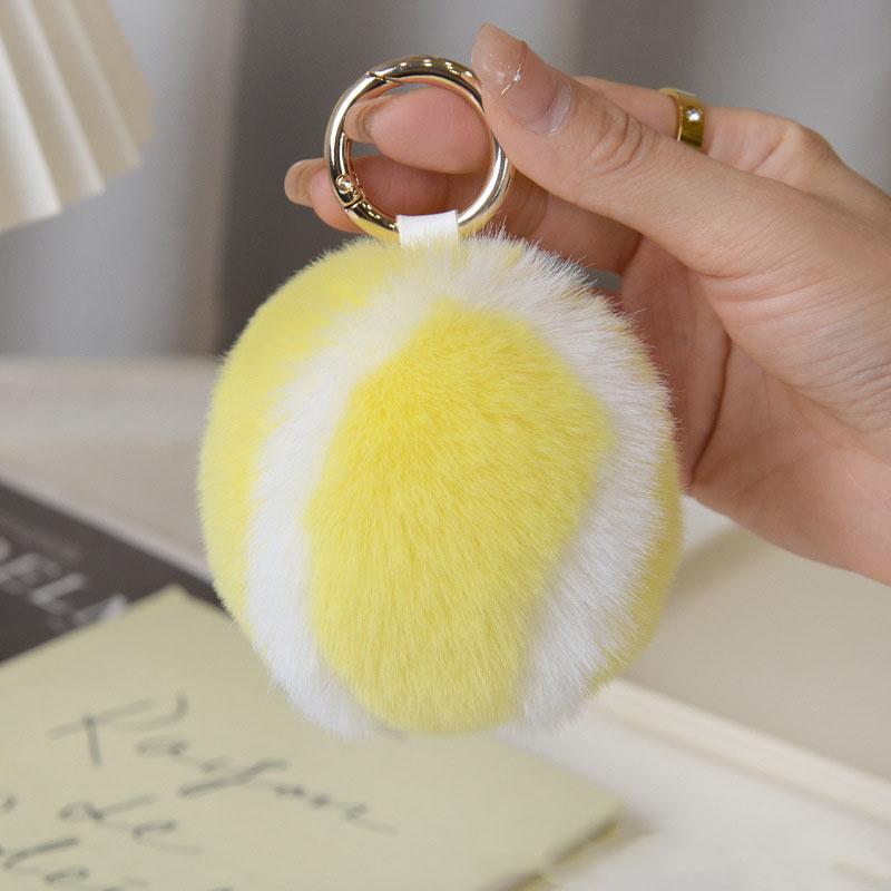 Cute Tennis Ball Key Chain Rabbit Fur Ball Key Chain 8cm Pompons Keychain Plush Bag Charm Girl's Gift Keyring Accessory Key Ring