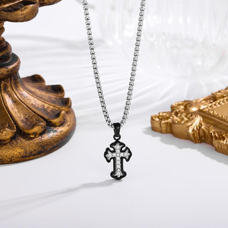 2026 Stone Cross Necklace Fashion Light Luxury Necklace Jewelry Premium Jewelry Full Diamond Men's Necklace