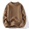 Men's Solid Color Cable Knit Sweater - Casual Mature Style, Round Neck Pullover, Autumn/Winter Collection