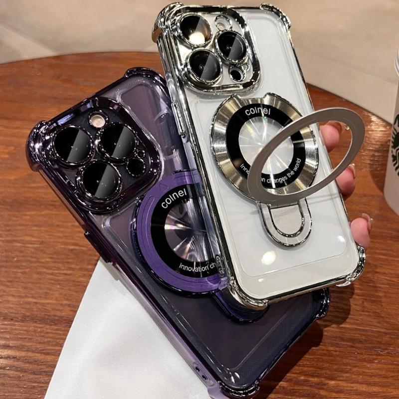 Für iPhone 16 Pro Max Luxus Transparent Halter Ständer Beschichtung Rahmen Handyhülle Für iPhone 11 12 13 14 15 16 Pro Plus Objektiv Schutzhülle
