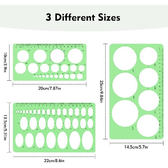 3Pcs Circle Template, Circle Template for Drawing 3 Sizes Circle Stencil Templates for Drafting, Circle Drawing Tool for Office, School, Drawing