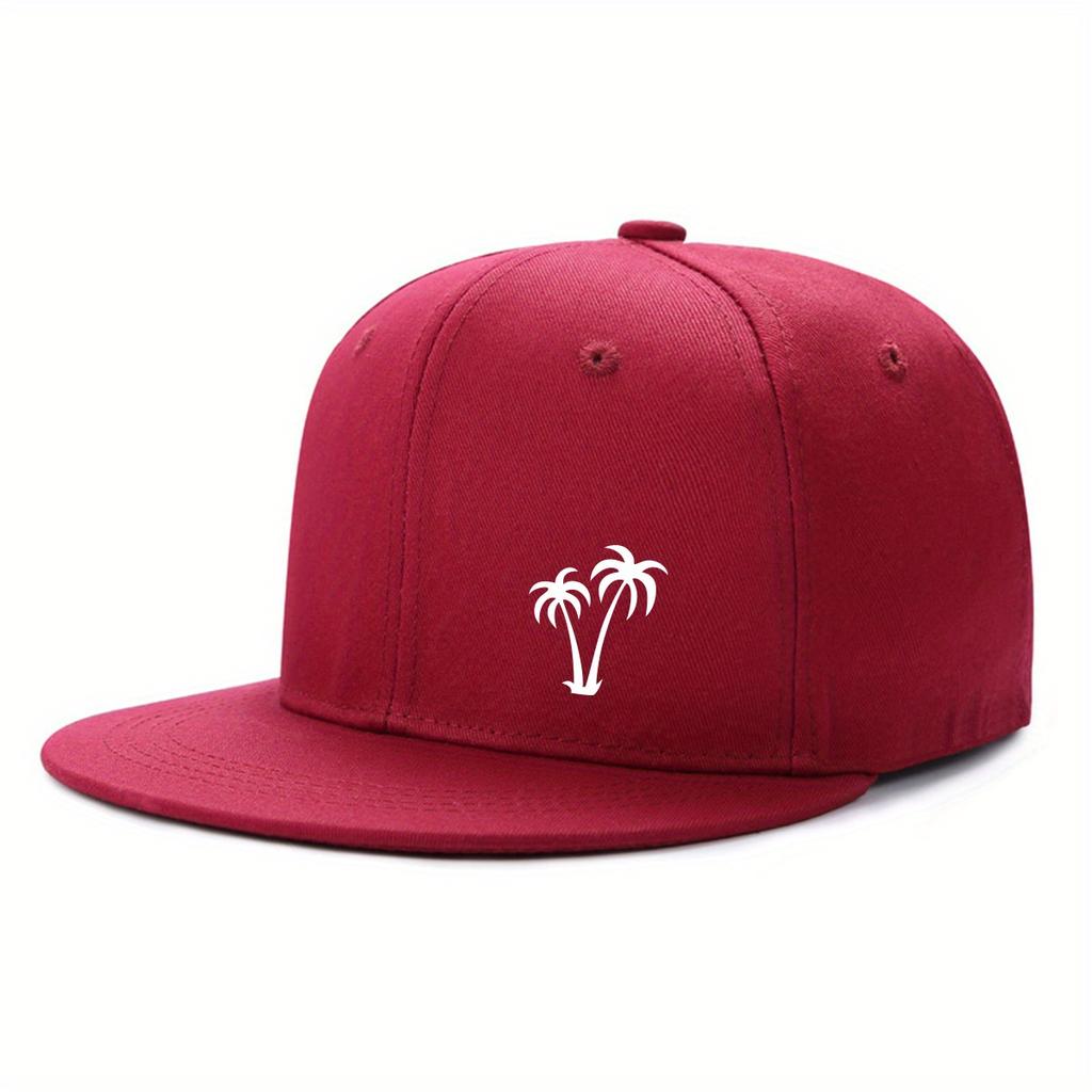 Palm Tree Graphic Black Flat Brim Baseball Cap Unisex Polyester Street HipHop Snapback Hat Outdoor