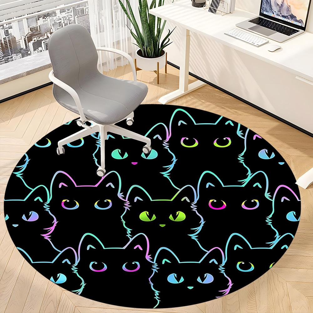 1 Stück Katzenmuster Büro Runder Teppich, Unter Bürostühlen Schlafzimmer Wohnzimmer Heimdekoration, Zimmer Deko