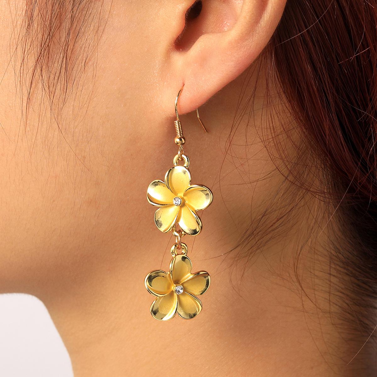 Hawaiian Samoa New Design Gold Plated  Plumeria Necklace Earring  FlowerJewelry Set Women HWX1752 золотой