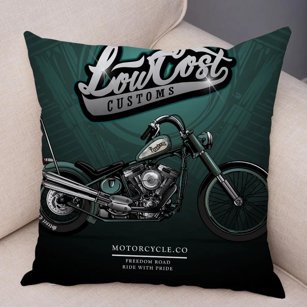 Bunter Motorrad Kissenbezug Dekor Vintage Stil Motorradrennen Kissenbezug Weicher Plüsch Kissenbezug für Sofa Zuhause Auto 45x45cm
