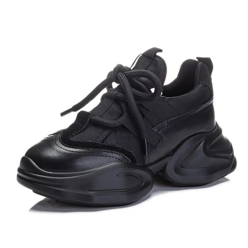 Height Increasing Women's Shoes Spring New Product Cowhide Thick Soled Shoes for Women's Casual Sports Shoes Platform Sneakers