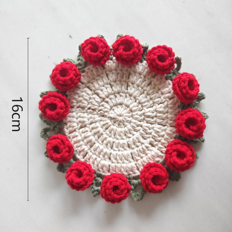 Rose Bouquet Coaster Crochet Flower Placemat Hand Woven Bouquet Cupmat Home Desktop Potted Plant Ornaments Mother's Day Gift