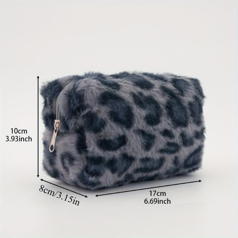 Large Leopard Print Makeup Bag, Plush Cosmetic Case with Soft Interior, Travel Toiletry Organizer for Women, College Daily Use