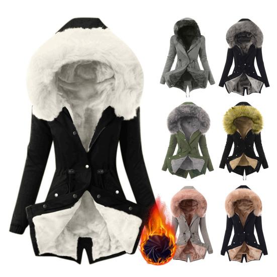 Winter Down Coat Padded with Furry Hood And Pockets Zipper Closure Parka Windproof Heat Retention Daily Cold Weather Outwear Jacket