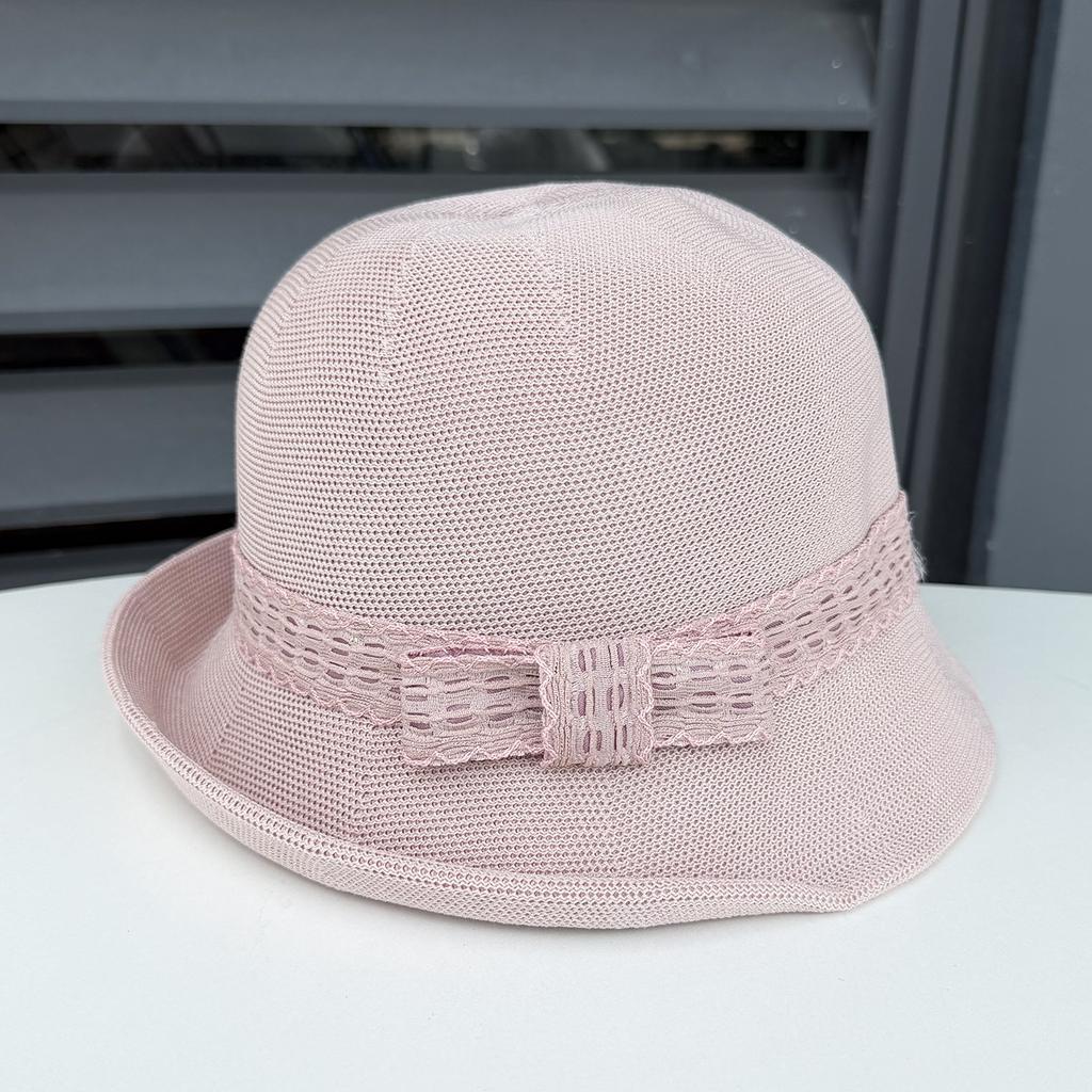 Elegant bow knitted dome basin hat women's spring and summer retro British fashion crimped bucket hat travel visor