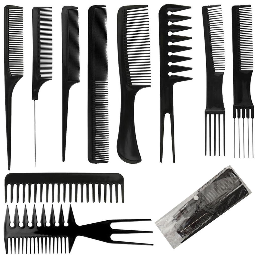 Barber Shop Plastic Pointed Tail Comb Hairdressing Supplies 10-piece Set Barber Tools Beard Comb Smooth Hair Comb