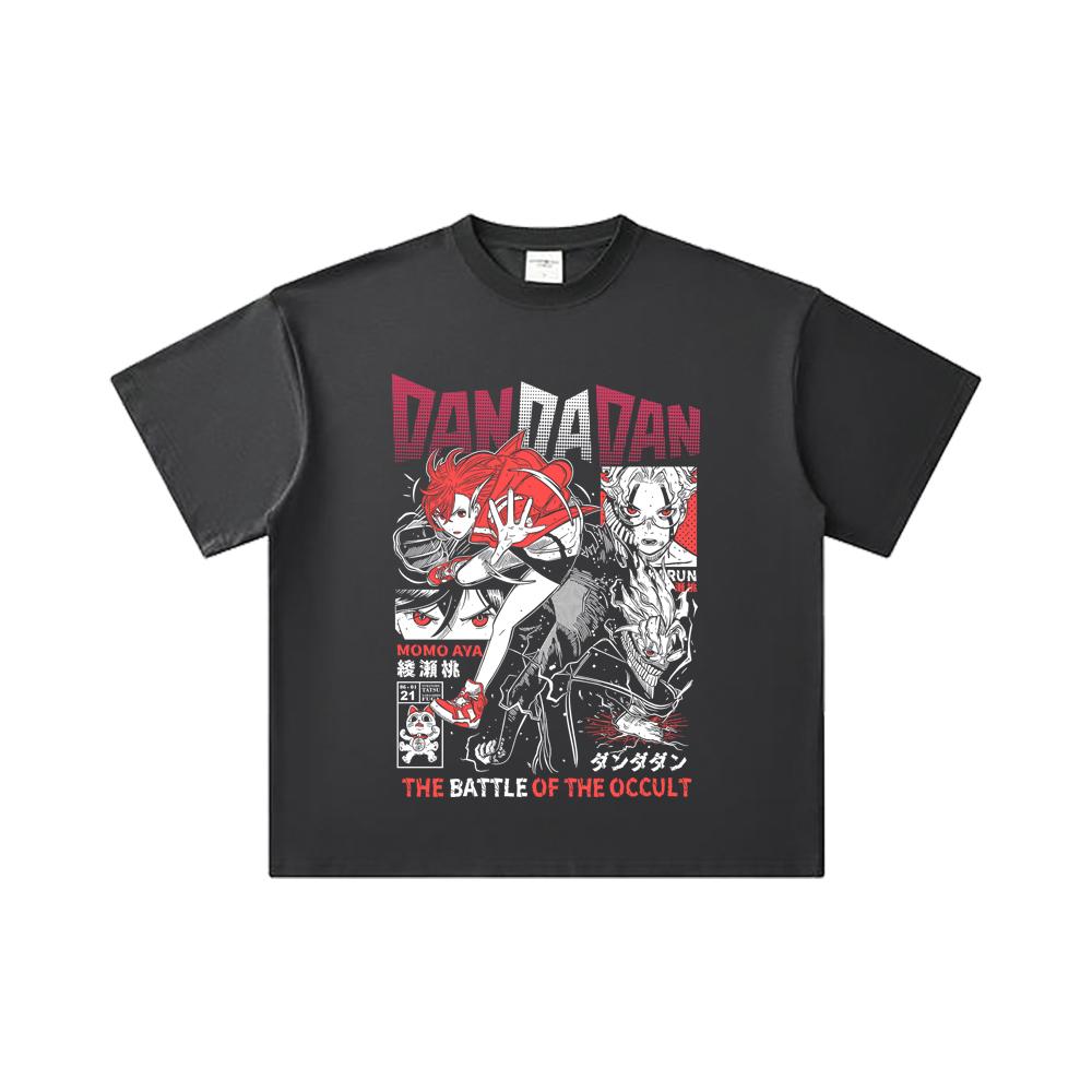 260 GSM Double Yarn 32 Count 100% Cotton DanDaDan V4 Occult Battle Print Unisex Heavy Cotton T Shirt