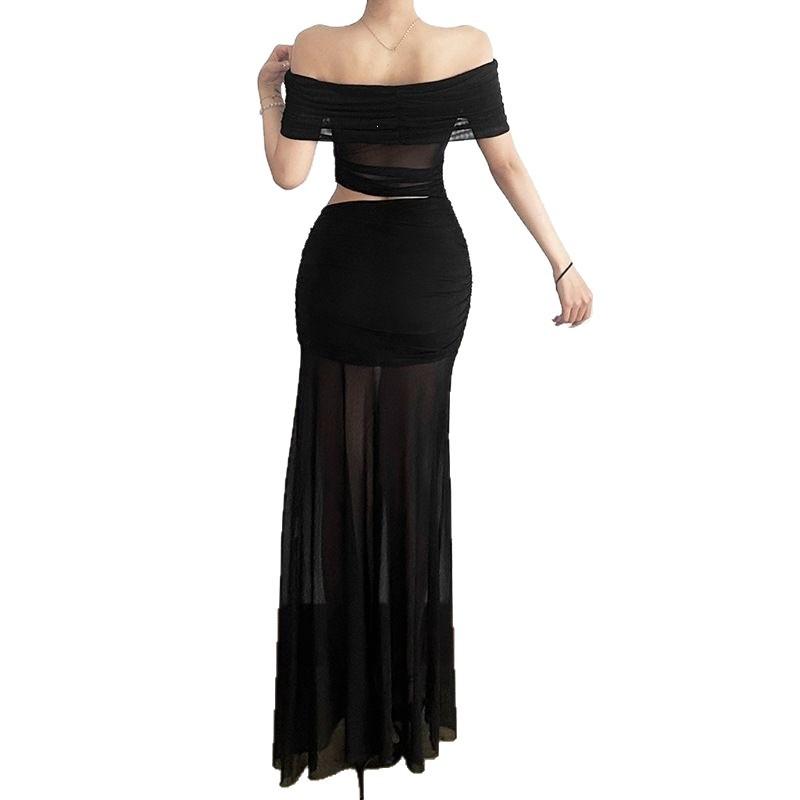 European and American Spring New Women's Clothing, Elegant Strapless Off-shoulder with Off-neck Pleated High-waisted Body-hugging Dress