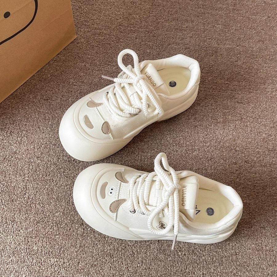 Dopamine Big Head Canvas Shoes Women's 2025 New Spring Versatile Platform White Shoes Niche Shoes Bread Shoes