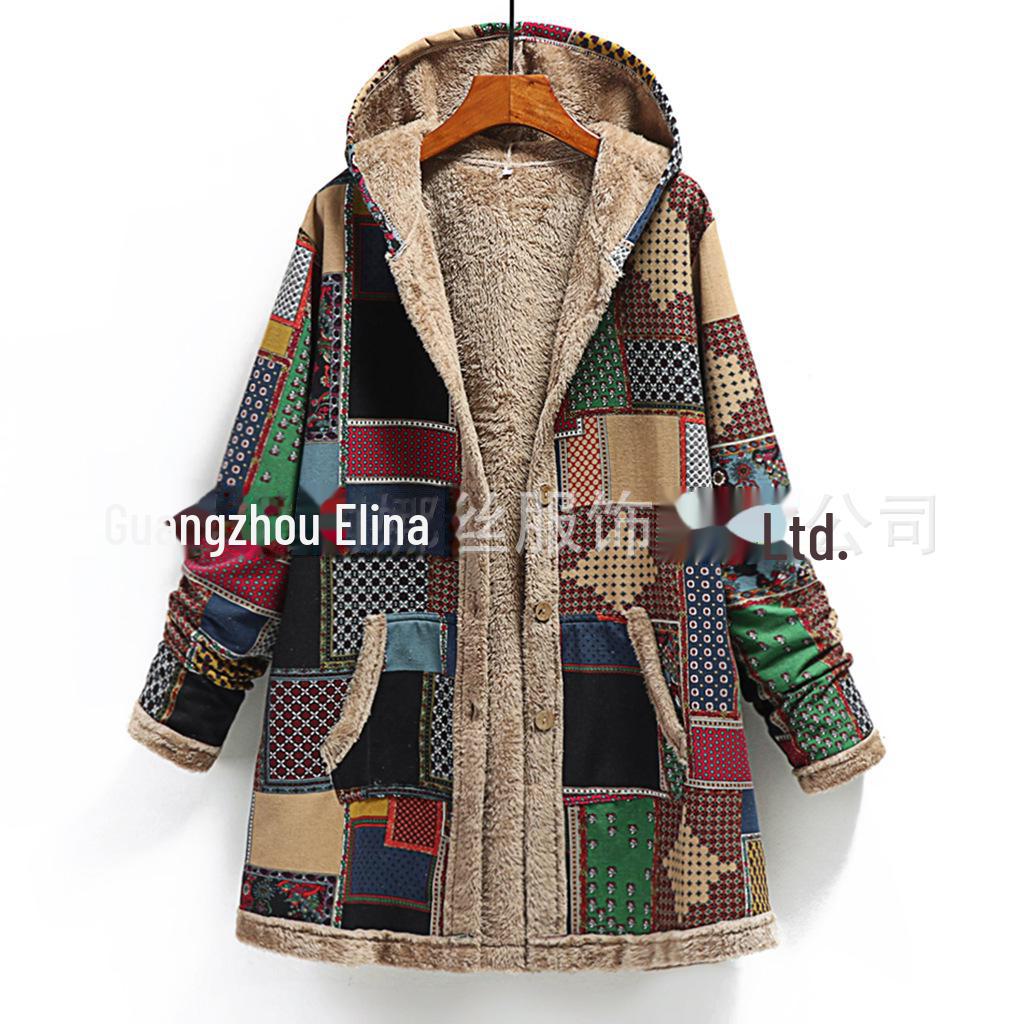 2023 Winter Women's Printed Hooded Sweatshirt with Warm Plush Lining
