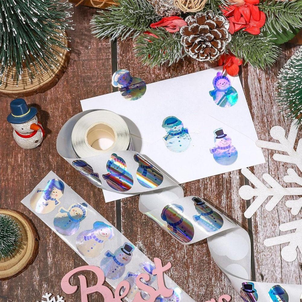 500pcs/roll Laser Type Reflective Labels Snowman Snowflake Stickers Self-Adhesive Decals Envelope