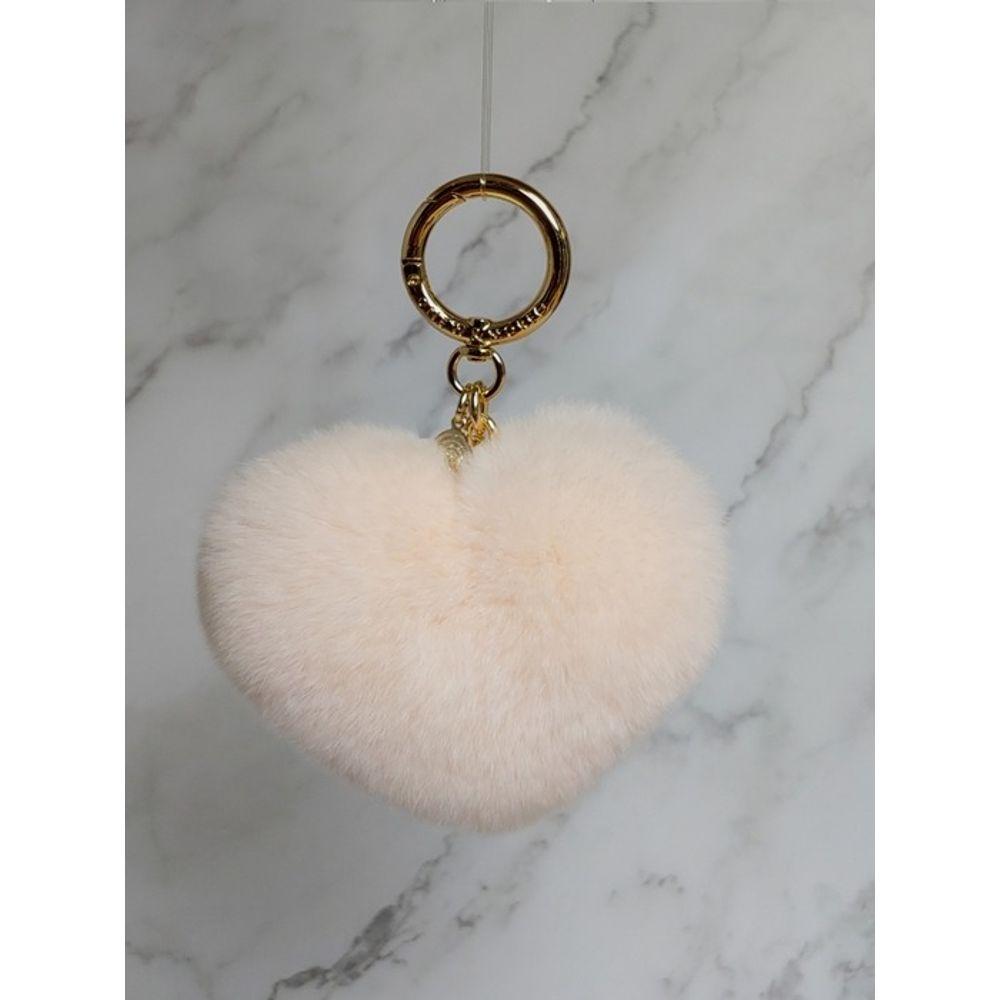 MAIA Rabbit Fur Heart Keychain & Charm - Cream
