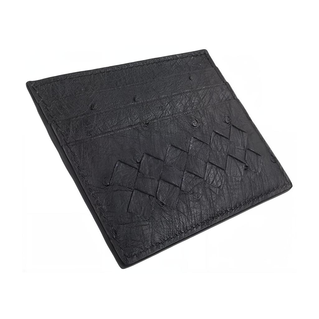 Bottega Veneta Intrecciato Woven Design Ostrich Leather Card Holder Men Accessories Black 547880VE0B88757