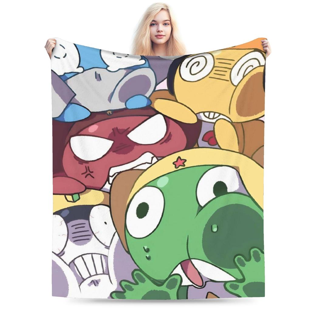 Anime Keroros Frog Blanket Soft Graphic Plush Throw Blanket For Students Outdoor Flannel Bedspread Bed Cover