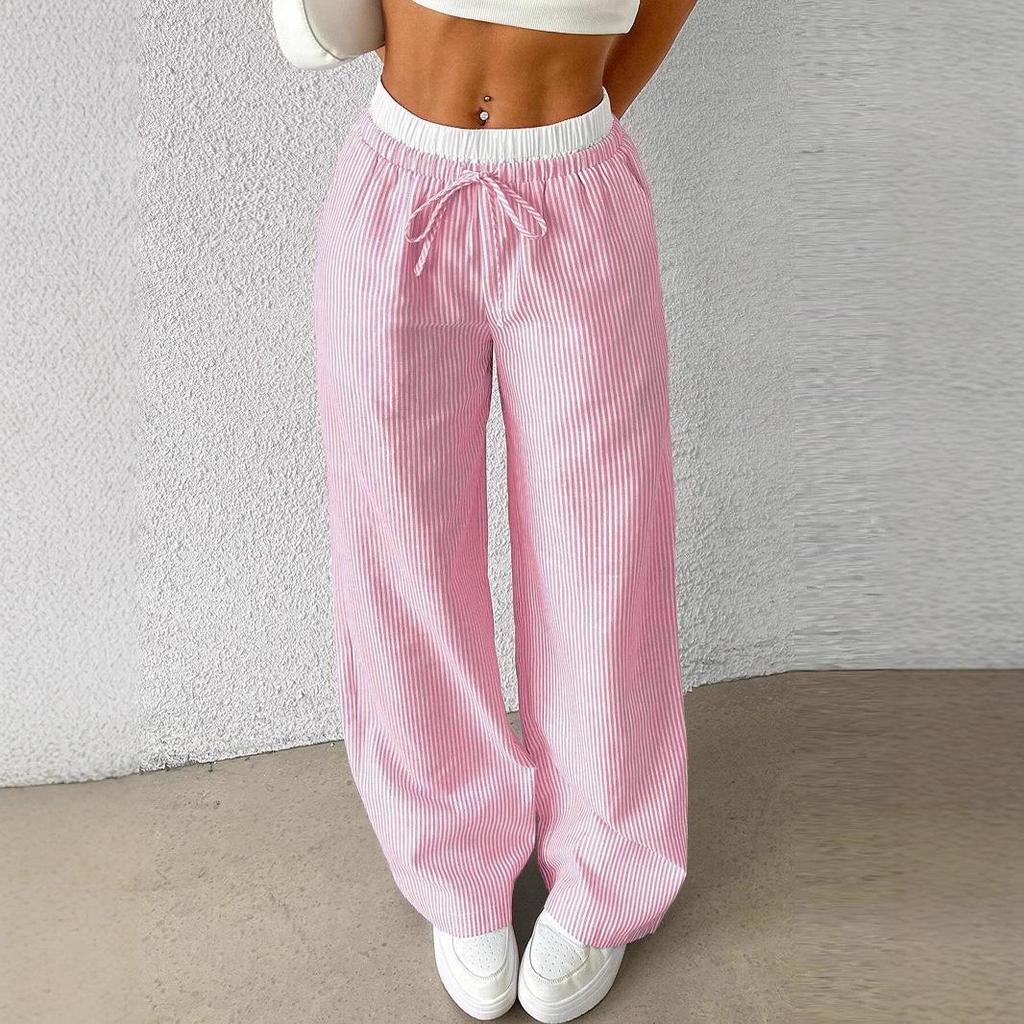 Pantalones Casuales Sueltos de Pierna Ancha a Rayas y Cuadros para Mujer 2025