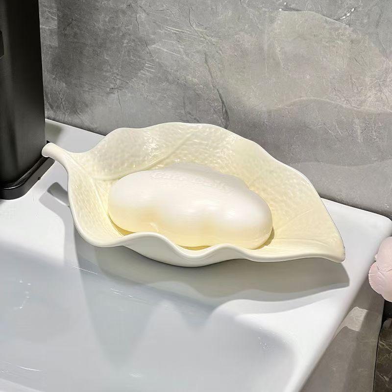 

Керамическая мыльница в форме листа, слив для ванной без сверления отверстий, аксессуары для дома, высококачественная креативная коробка для хранения