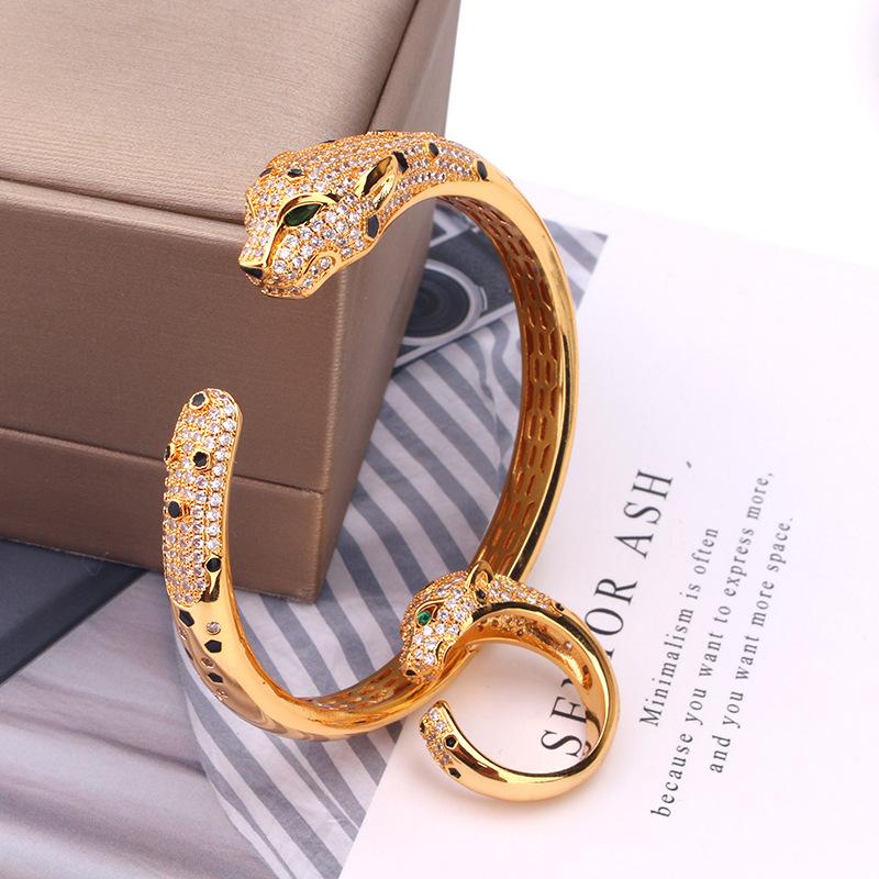 Style New Product Fashion Leopard Bracelet Micro Inlaid Gel Leopard Pattern Ring Bracelet Set for Women