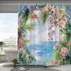 1pc Spring Fantasy Ocean Shower Curtain - Bright Flowers and Tropical Scenes, Polyester, Bathroom Decor, Floral Shower Curtain