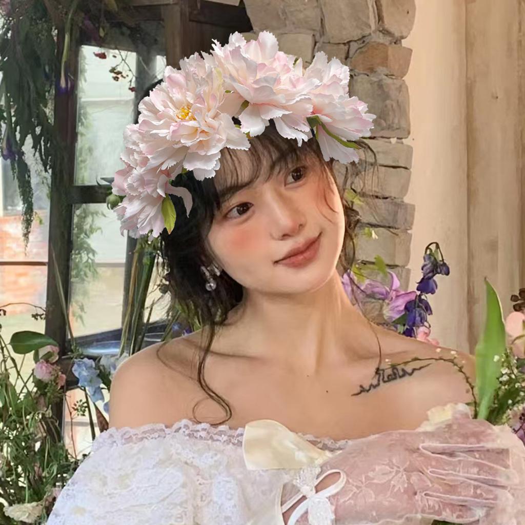 Peony Headband Artificial Flower Headwear Wedding Party Photo Props Party Headwear Cosplay Accessories